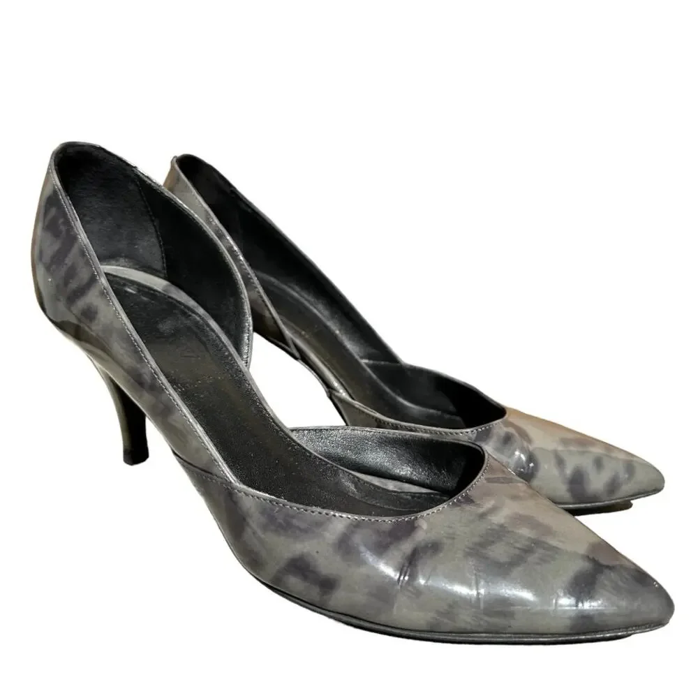 J. Crew Valentina D'orsay Pump Heels Patent Leather Pointed Toe Leopard Gray 6.5